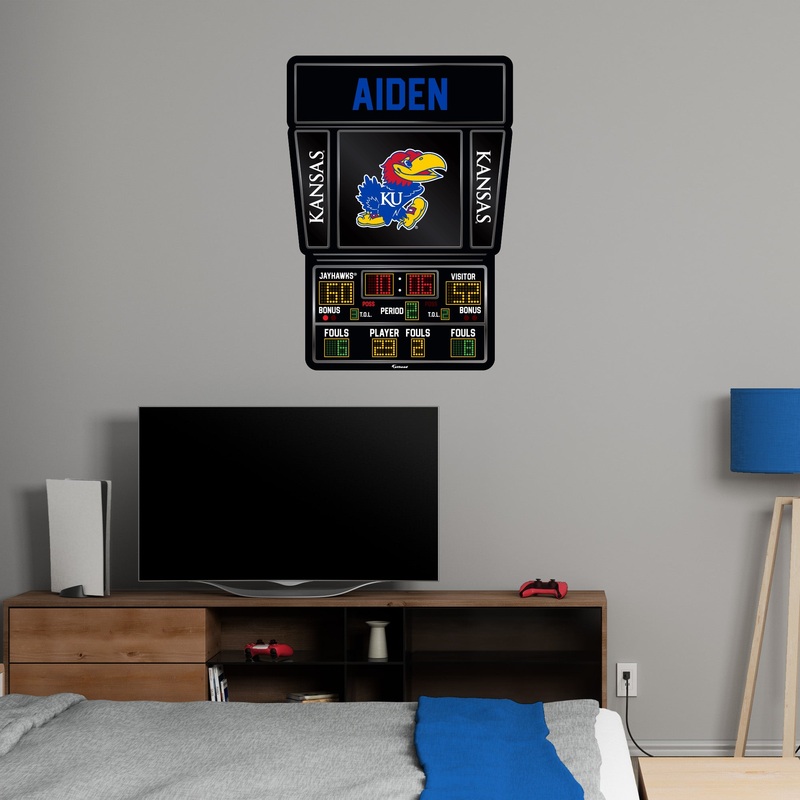 Kansas Jayhawks – Basketball Scoreboard Graphic – With Personalized Name – Official NCAA – Reusable Vinyl Wall Decals