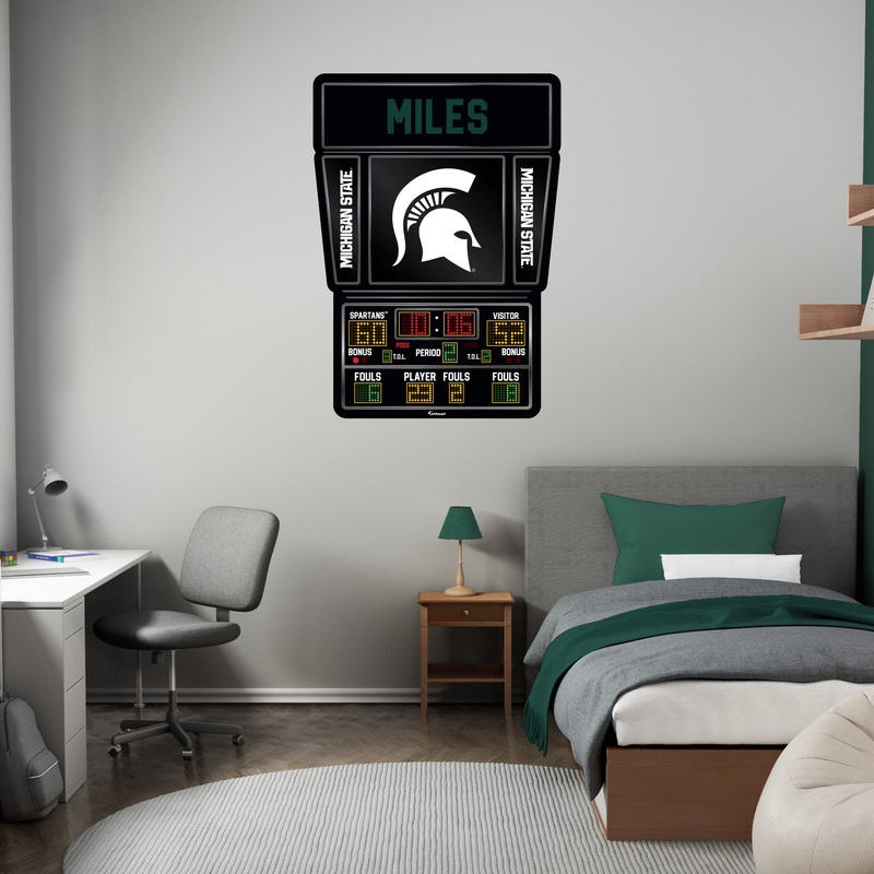Michigan State Spartans – Basketball Scoreboard Graphic – With Personalized Name – Official NCAA – Reusable Vinyl Wall Decals