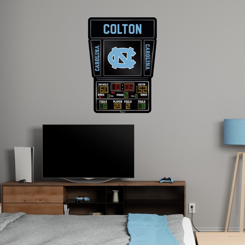 North Carolina Tar Heels – Basketball Scoreboard Graphic – With Personalized Name – Official NCAA – Reusable Vinyl Wall Decals