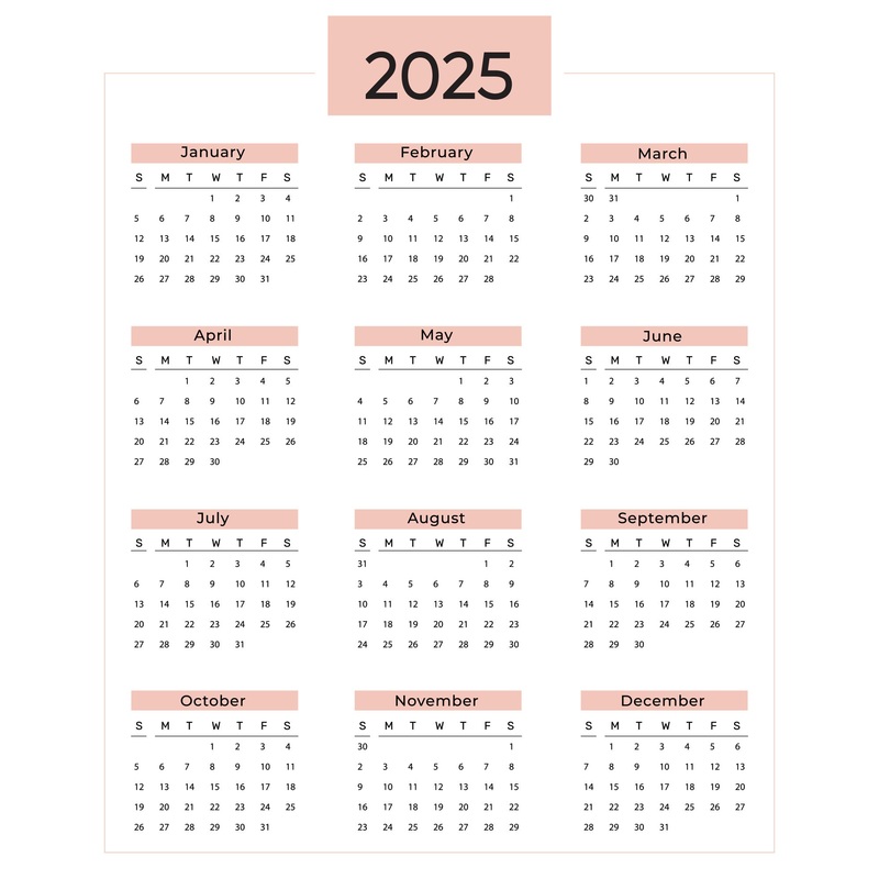 Peach – Calendar 2025 – Reusable Vinyl Wall Decal
