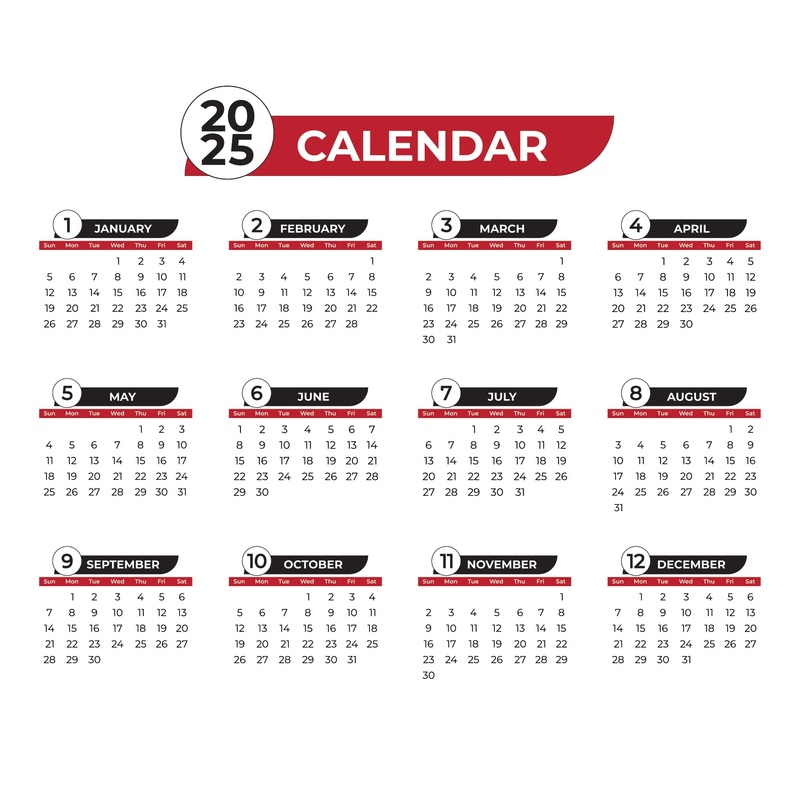 Red – Calendar 2025 – Reusable Vinyl Wall Decal