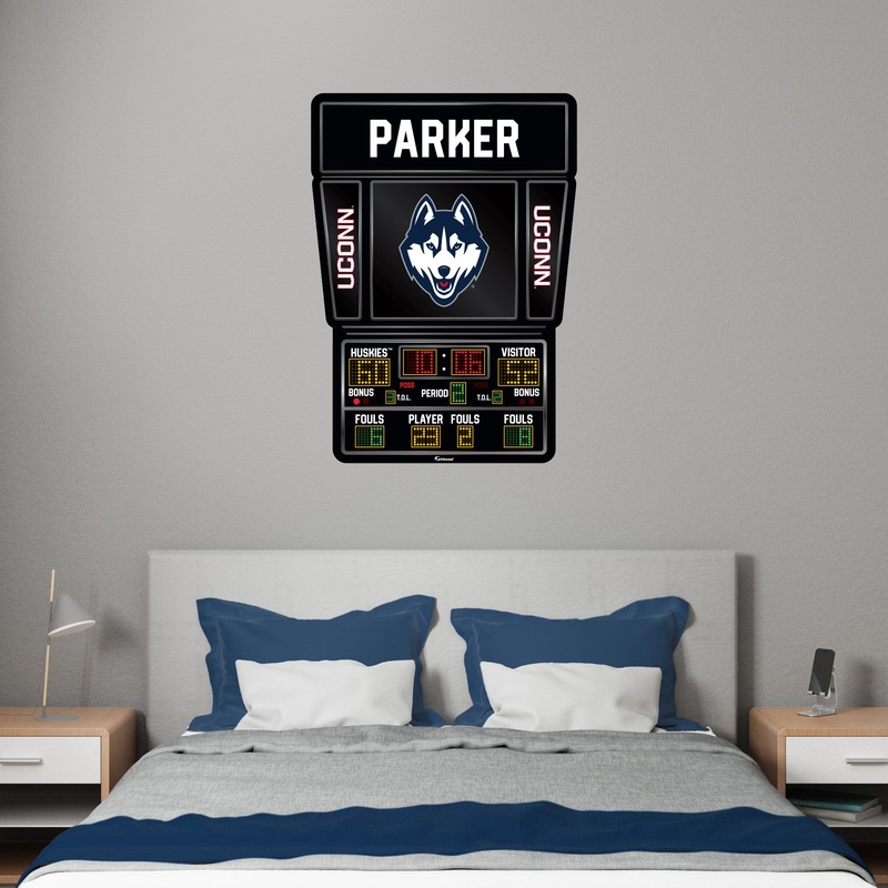 UConn Huskies – Basketball Scoreboard Graphic – With Personalized Name – Official NCAA – Reusable Vinyl Wall Decals