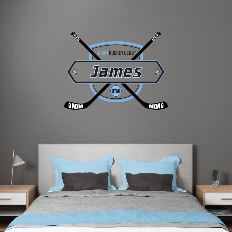 Utah Hockey Club – Sticks Logo – With Personalized Name – Official NHL – Reusable Vinyl Wall Decals