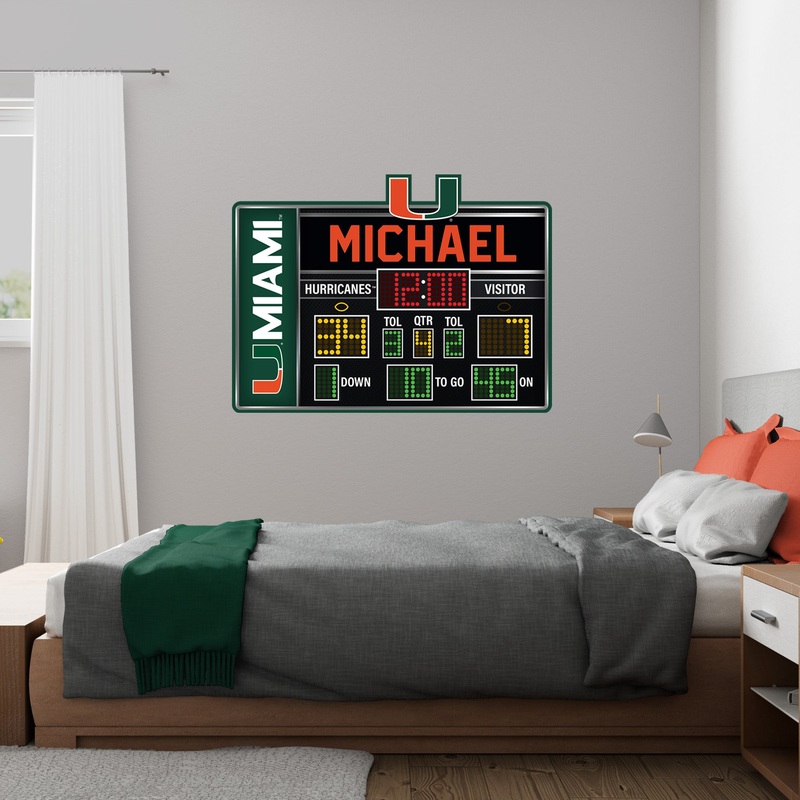 Miami Hurricanes – Scoreboard Graphic – With Personalized Name – Official NCAA – Reusable Vinyl Wall Decal