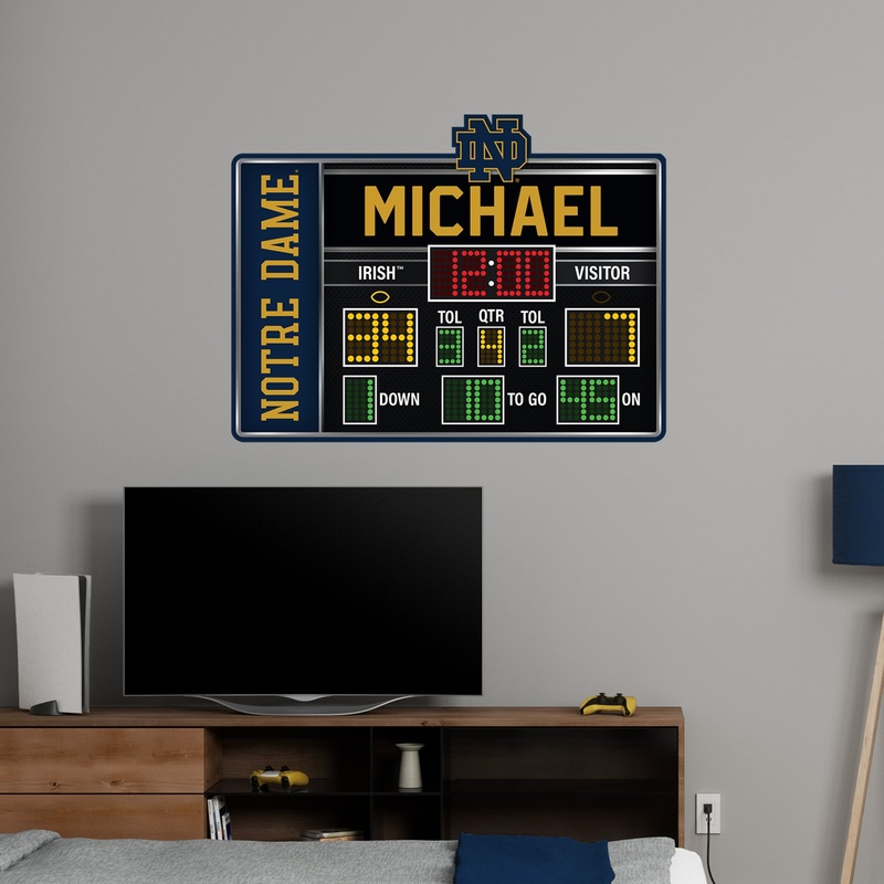 Notre Dame – Scoreboard Graphic – With Personalized Name – Official NCAA – Reusable Vinyl Wall Decal