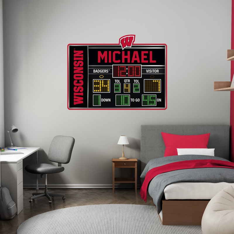 Wisconsin Badgers – Scoreboard Graphic – With Personalized Name – Official NCAA – Reusable Vinyl Wall Decal