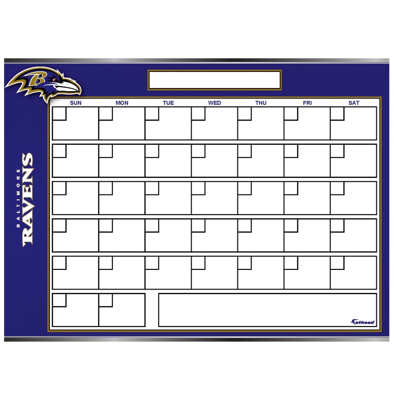Baltimore Ravens – Dry Erase Calendar – Official NFL – Reusable Vinyl Wall Decal