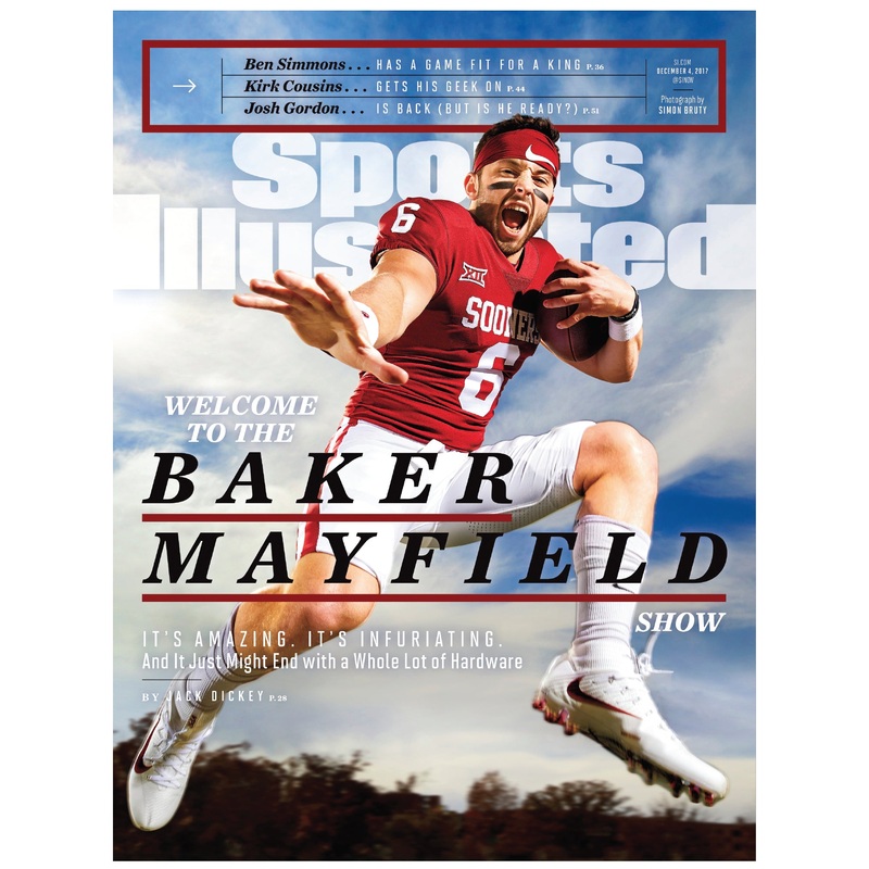 Baker Mayfield – December 2017 Sports Illustrated Cover – Peel & Stick Poster – Official NCAA – Oklahoma Sooners – Reusable Vinyl Wall Decal