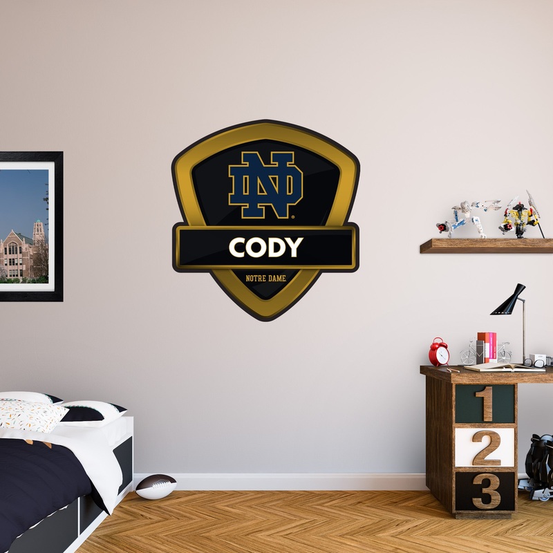 Notre Dame Fighting Irish – Badge – With Personalized Name – Official NCAA – Vinyl Transfer Decal