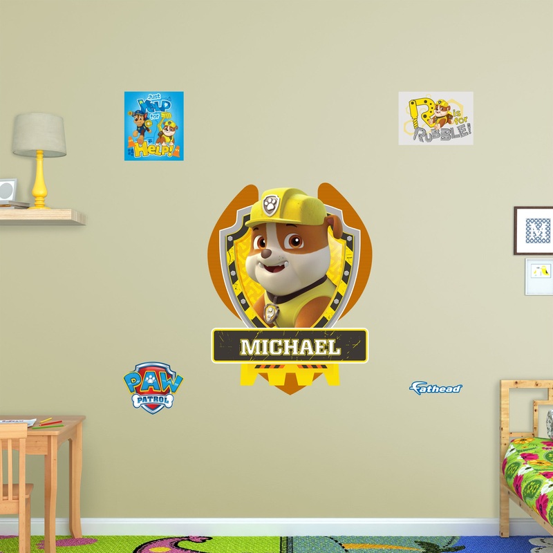 Paw Patrol – Rubble Graphic – With Personalized Name – Official Nickelodeon – Vinyl Transfer Decals
