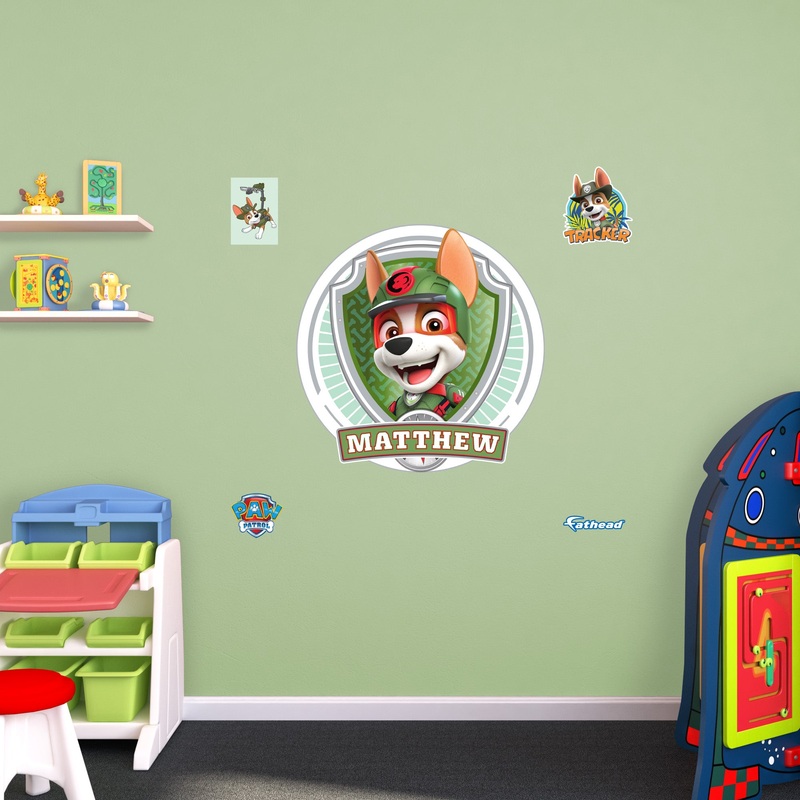 Paw Patrol – Tracker Graphic – With Personalized Name – Official Nickelodeon – Vinyl Transfer Decals
