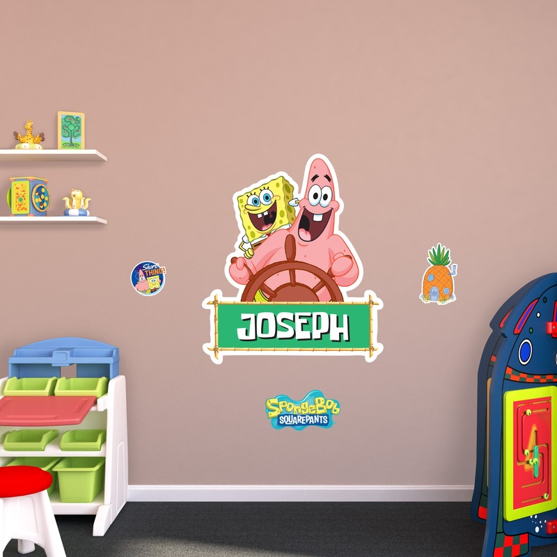 SpongeBob SquarePants – SpongeBob & Patrick Ship’s Wheel Graphic – With Personalized Name – Official Nickelodeon – Vinyl Transfer Decals