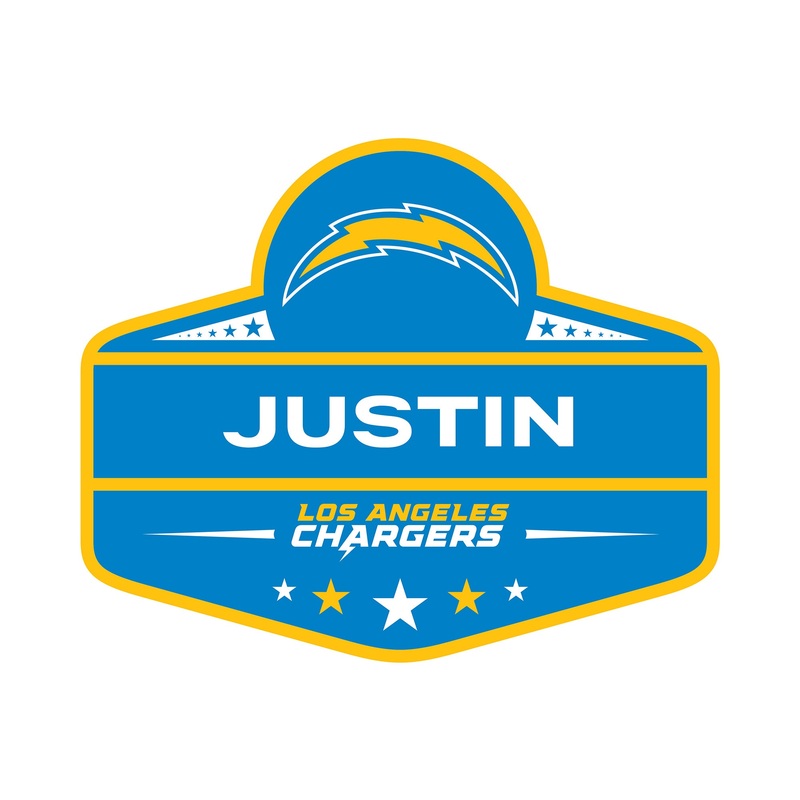 Los Angeles Chargers – Badge – With Personalized Name – Official NFL – Reusable Vinyl Transfer Decal