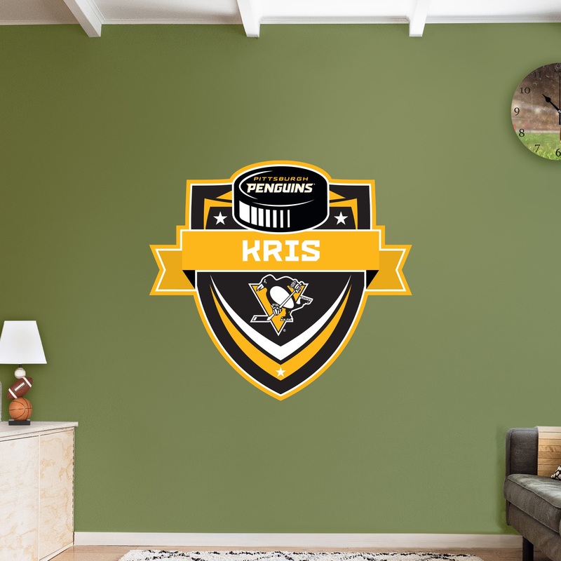 Pittsburgh Penguins – Badge Logo – With Personalized Name – Official NHL – Vinyl Transfer Decal