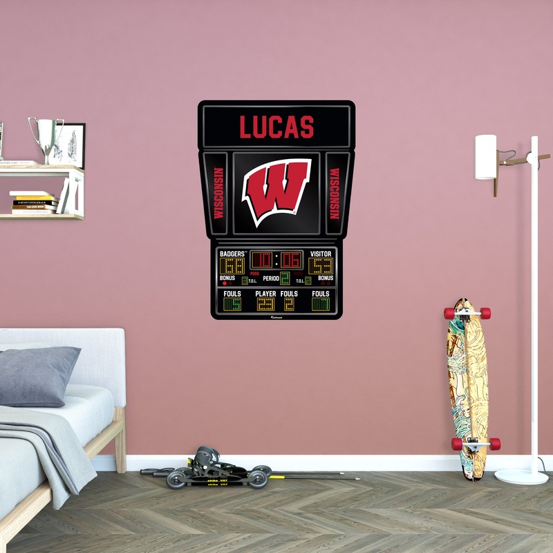 Wisconsin Badgers – Basketball Scoreboard Graphic – With Personalized Name – Official NCAA – Vinyl Transfer Decal