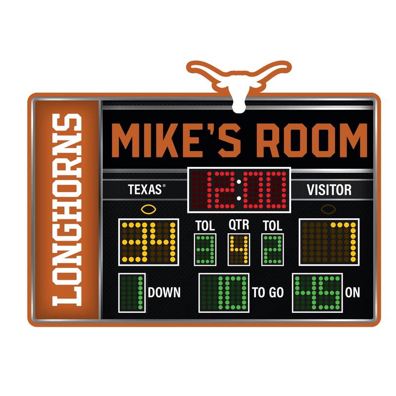 Texas Longhorns – Football Scoreboard Graphic – With Personalized Name – Official NCAA – Vinyl Transfer Decal