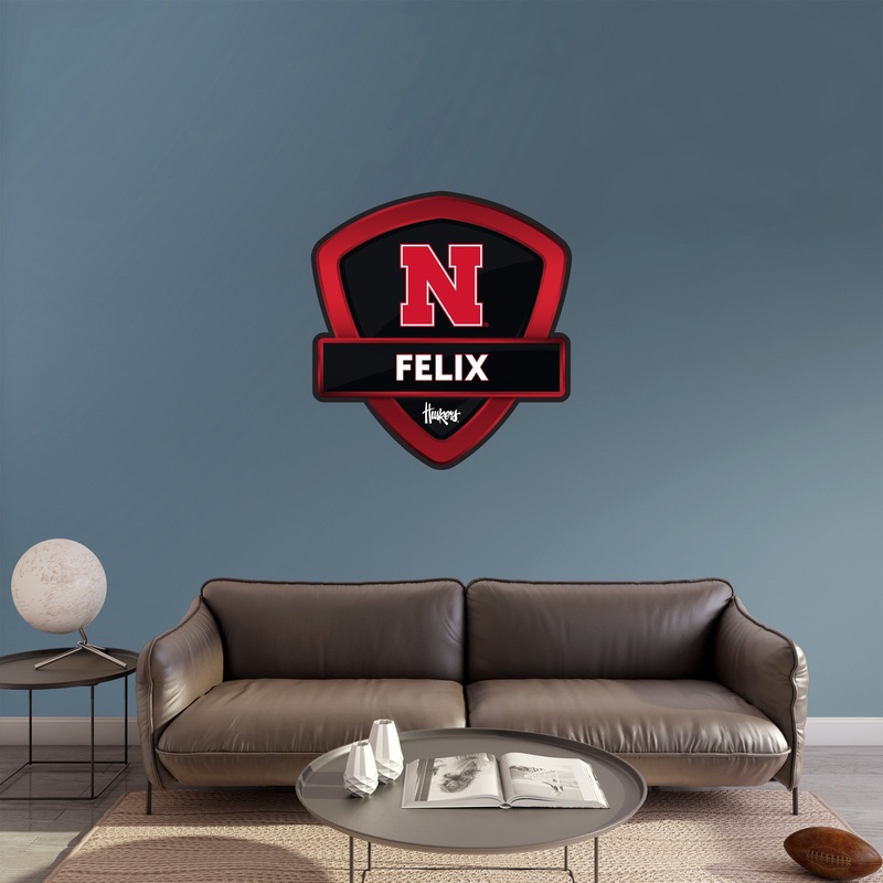 Nebraska Cornhuskers – Badge – With Personalized Name – Official NCAA – Vinyl Transfer Decal