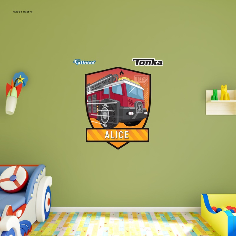 Tonka Trucks – Fire Truck Badge – With Personalized Name – Official Hasbro – Vinyl Transfer Decals