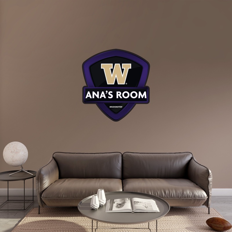 Washington Huskies – Badge – With Personalized Name – Official NCAA – Vinyl Transfer Decal