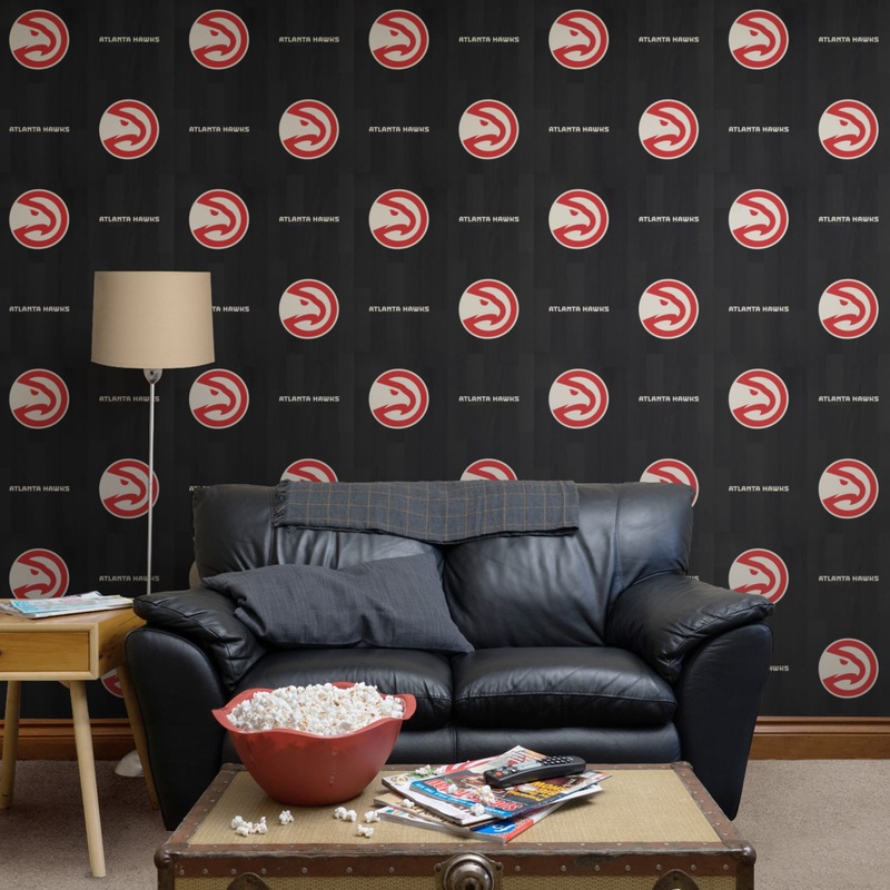 Atlanta Hawks (Black) – Hardwood Pattern – Peel & Stick Wallpaper – Official NBA – Reusable Vinyl Wall Decals