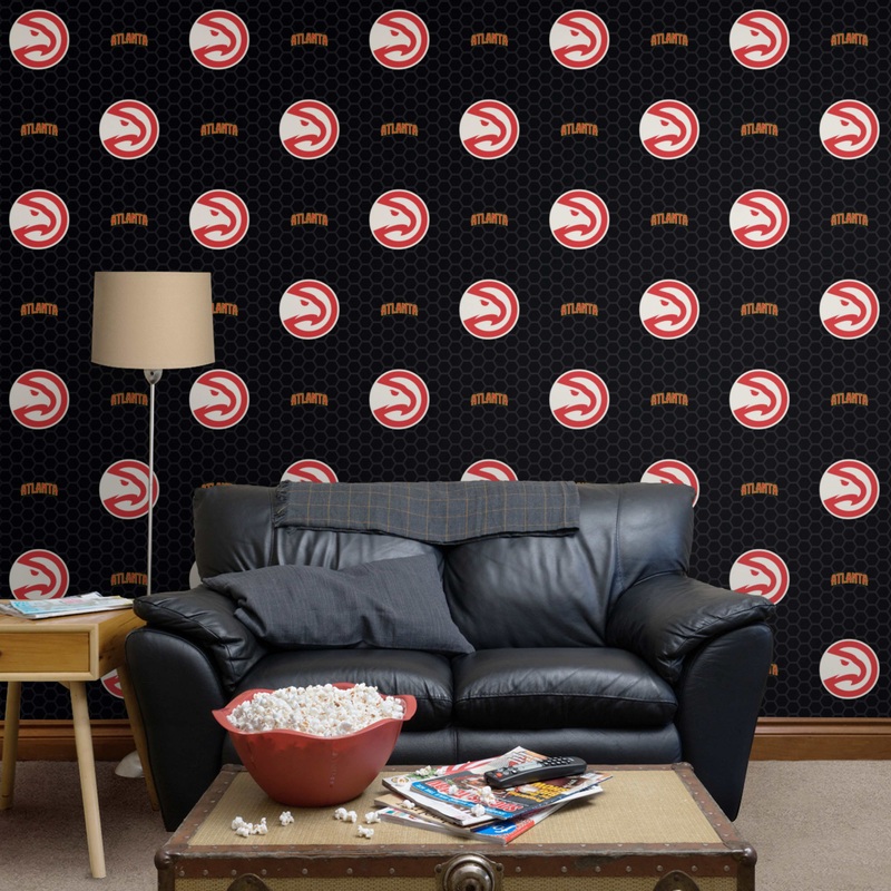 Atlanta Hawks (Black) – Logo Pattern – Peel & Stick Wallpaper – Official NBA – Reusable Vinyl Wall Decals