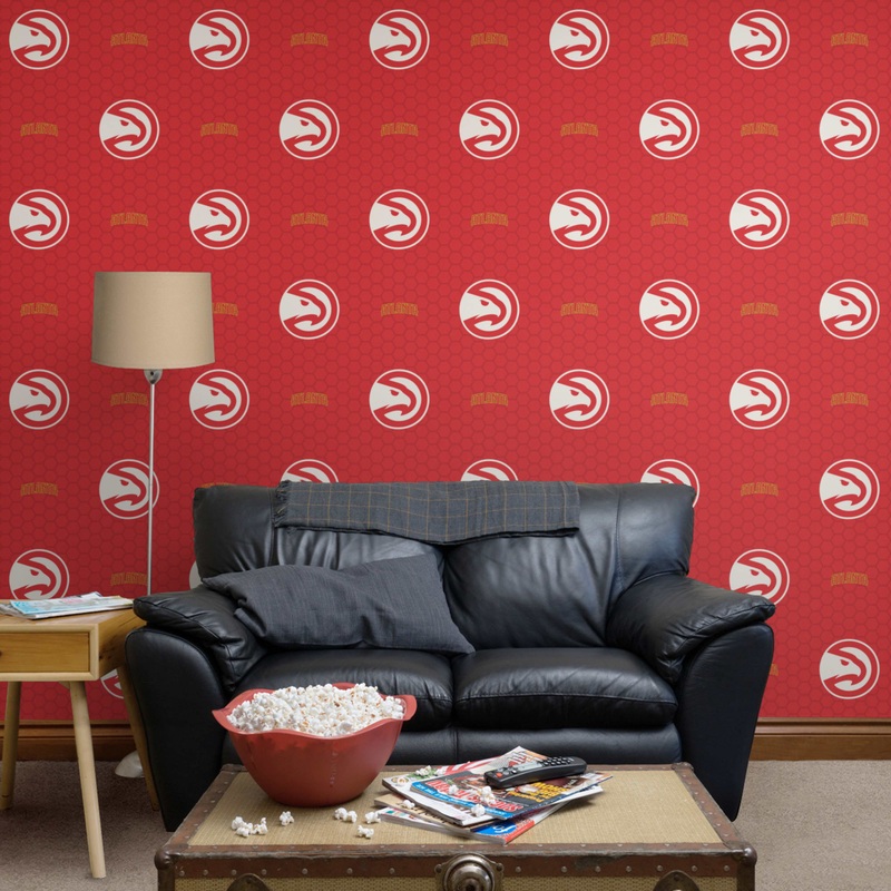 Atlanta Hawks (Red) – Logo Pattern – Peel & Stick Wallpaper – Official NBA – Reusable Vinyl Wall Decals