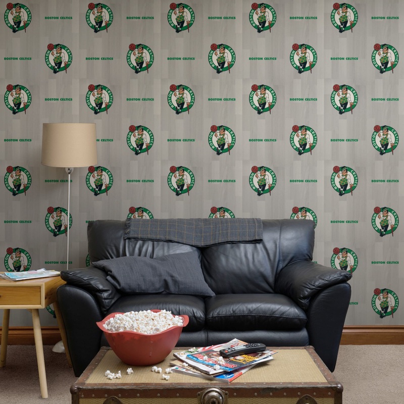 Boston Celtics (Gray) – Hardwood Pattern – Peel & Stick Wallpaper – Official NBA – Reusable Vinyl Wall Decals