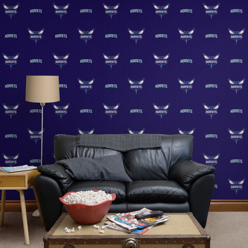 Charlotte Hornets (Purple) – Logo Pattern – Peel & Stick Wallpaper – Official NBA – Reusable Vinyl Wall Decals