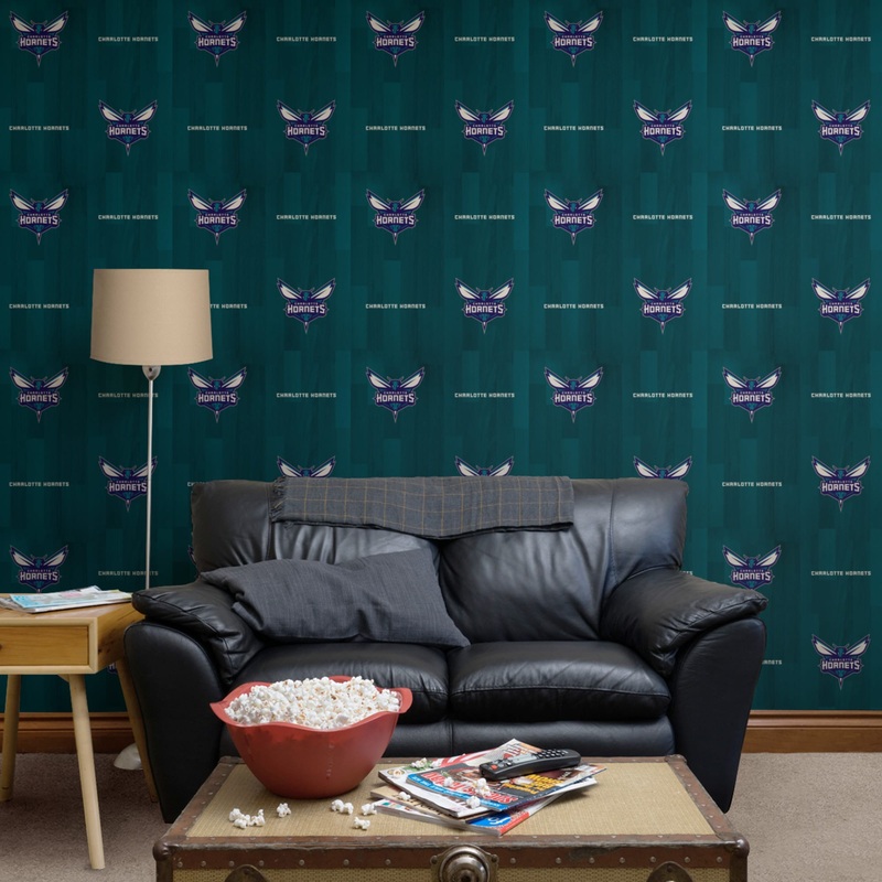 Charlotte Hornets (Teal) – Hardwood Pattern – Peel & Stick Wallpaper – Official NBA – Reusable Vinyl Wall Decals
