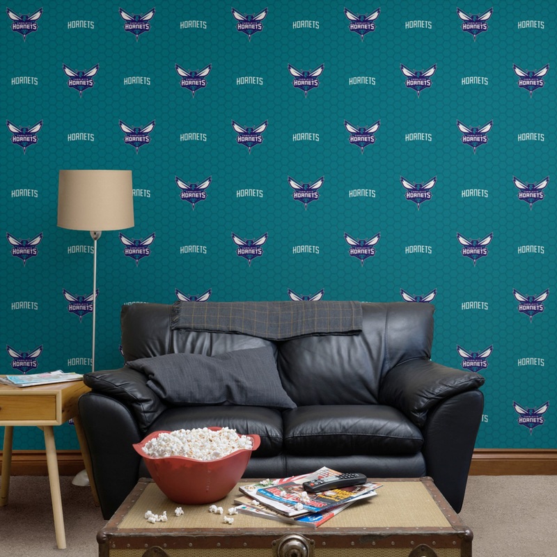 Charlotte Hornets (Teal) – Logo Pattern – Peel & Stick Wallpaper – Official NBA – Reusable Vinyl Wall Decals