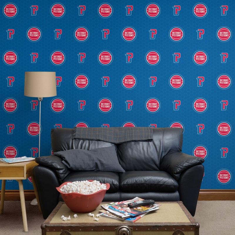 Detroit Pistons (Blue) – Logo Pattern – Peel & Stick Wallpaper – Official NBA – Reusable Vinyl Wall Decals