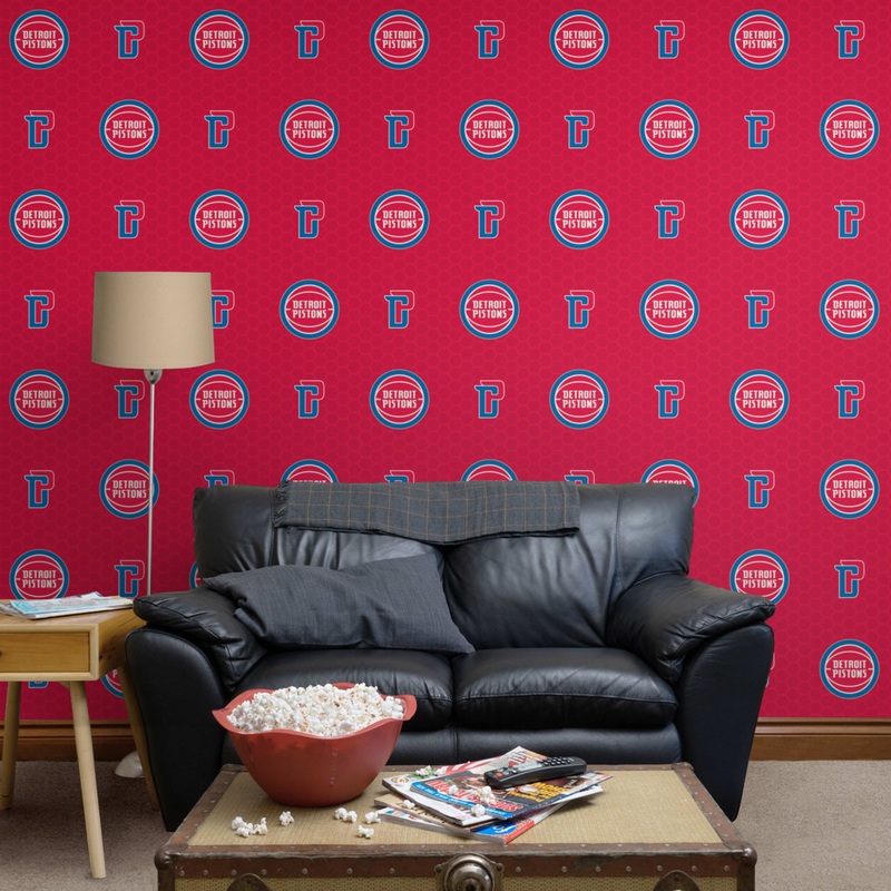 Detroit Pistons (Red) – Logo Pattern – Peel & Stick Wallpaper – Official NBA – Reusable Vinyl Wall Decals
