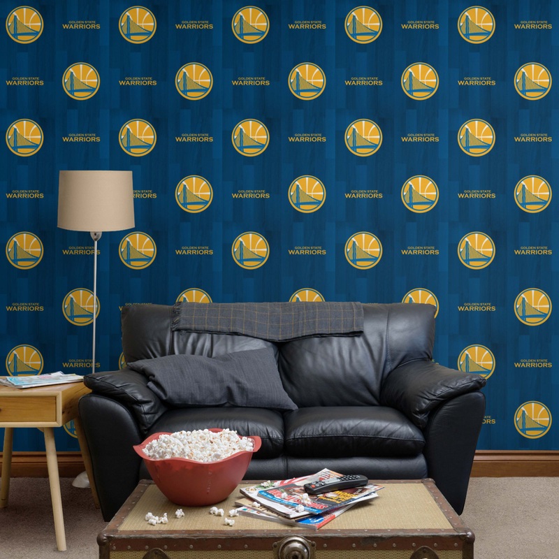 Golden State Warriors (Blue) – Hardwood Pattern – Peel & Stick Wallpaper – Official NBA – Reusable Vinyl Wall Decals