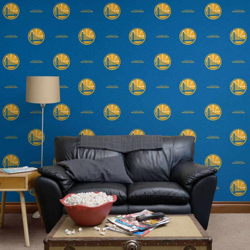 Golden State Warriors (Blue) – Logo Pattern – Peel & Stick Wallpaper – Official NBA – Reusable Vinyl Wall Decals