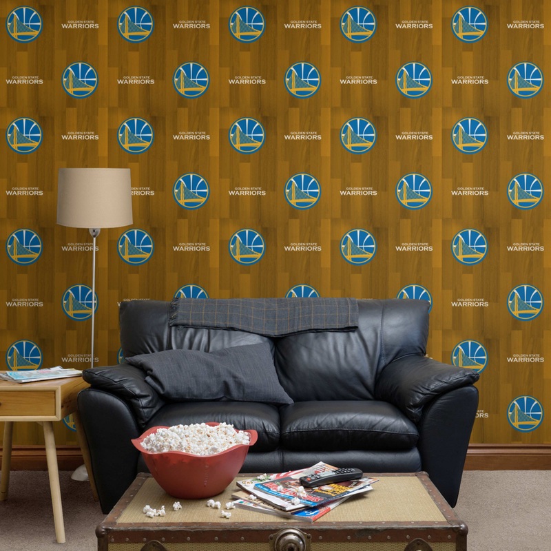 Golden State Warriors (Yellow) – Hardwood Pattern – Peel & Stick Wallpaper – Official NBA – Reusable Vinyl Wall Decals