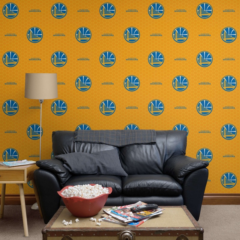 Golden State Warriors (Yellow) – Logo Pattern – Peel & Stick Wallpaper – Official NBA – Reusable Vinyl Wall Decals