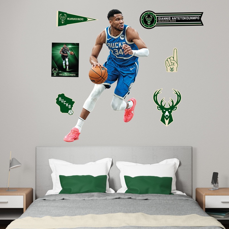 Giannis Antetokounpo – RealBig City Jersey Collection – Official NBA – Milwaukee Bucks – Reusable Vinyl Wall Decals