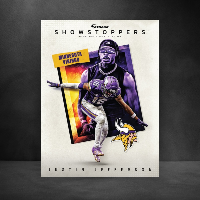 Justin Jefferson – Showstopper Peel & Stick Poster – Official NFL – Minnesota Vikings – Reusable Vinyl Wall Decal