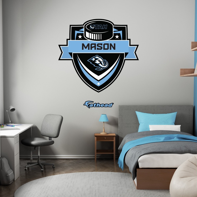 Utah Mammoth – Badge – With Personalized Name – Official NHL – Reusable Vinyl Wall Decals