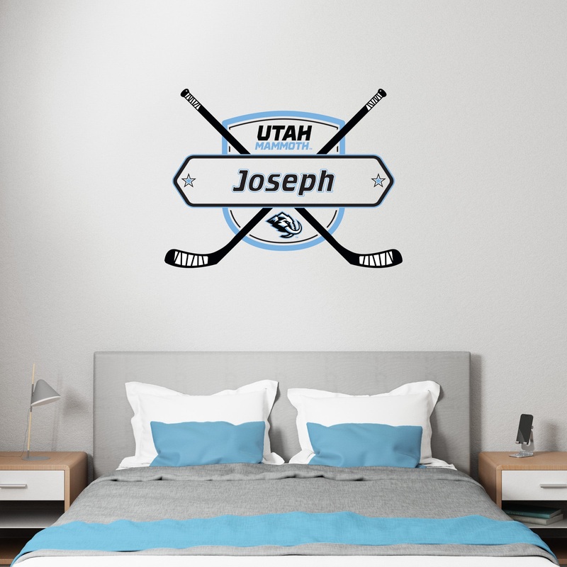 Utah Mammoth – Sticks Logo – With Personalized Name – Official NHL – Reusable Vinyl Wall Decals