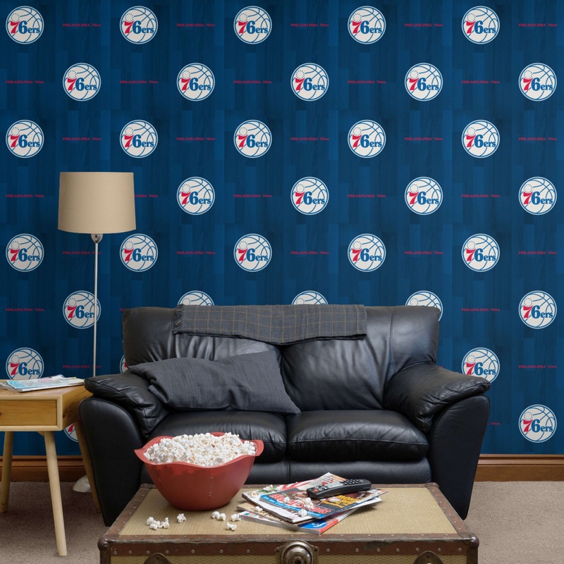 Philadelphia 76ers (Blue) – Hardwood Pattern – Peel & Stick Wallpaper – Official NBA – Reusable Vinyl Wall Decals