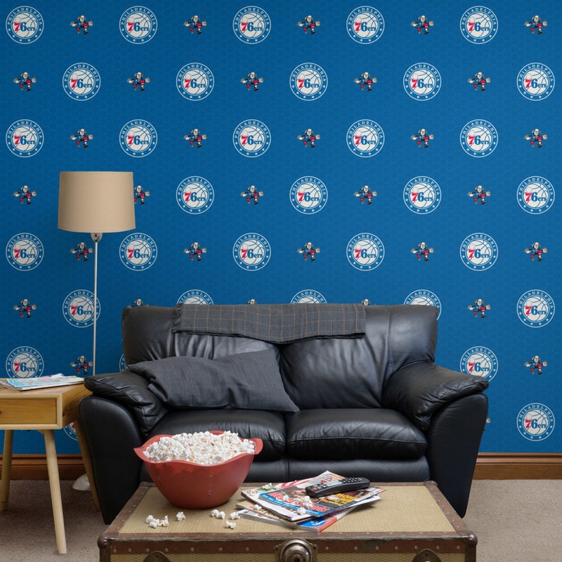 Philadelphia 76ers (Blue) – Logo Pattern – Peel & Stick Wallpaper – Official NBA – Reusable Vinyl Wall Decals