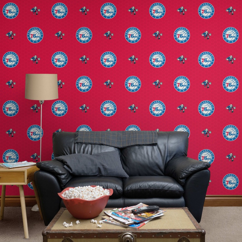 Philadelphia 76ers (Red) – Logo Pattern – Peel & Stick Wallpaper – Official NBA – Reusable Vinyl Wall Decals