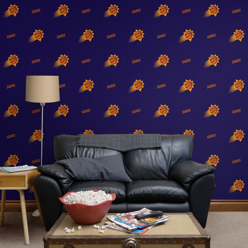Phoenix Suns (Purple) – Logo Pattern – Peel & Stick Wallpaper – Official NBA – Reusable Vinyl Wall Decals
