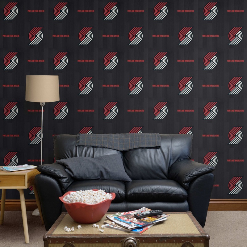 Portland Trail Blazers (Black) – Hardwood Pattern – Peel & Stick Wallpaper – Official NBA – Reusable Vinyl Wall Decals