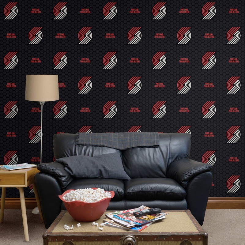 Portland Trail Blazers (Black) – Logo Pattern – Peel & Stick Wallpaper – Official NBA – Reusable Vinyl Wall Decals