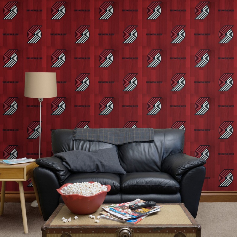 Portland Trail Blazers (Red) – Hardwood Pattern – Peel & Stick Wallpaper – Official NBA – Reusable Vinyl Wall Decals