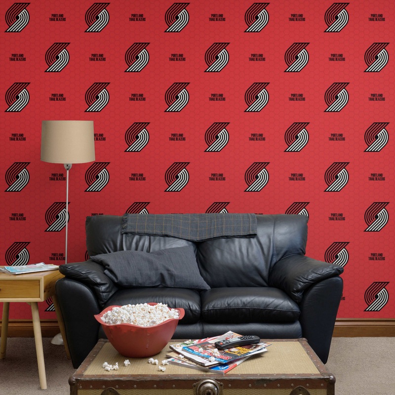 Portland Trail Blazers (Red) – Logo Pattern – Peel & Stick Wallpaper – Official NBA – Reusable Vinyl Wall Decals