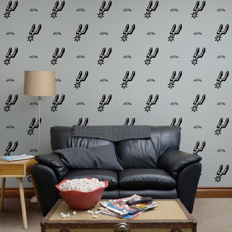 San Antonio Spurs (Gray) – Logo Pattern – Peel & Stick Wallpaper – Official NBA – Reusable Vinyl Wall Decals