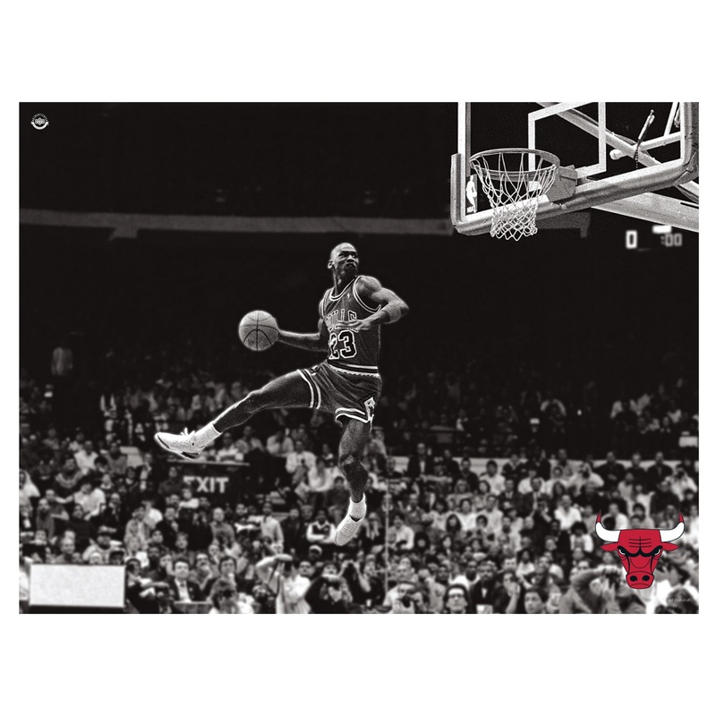 Michael Jordan – Black and White Dunk – Peel & Stick Poster – Official NBA – Chicago Bulls – Reusable Vinyl Wall Decal